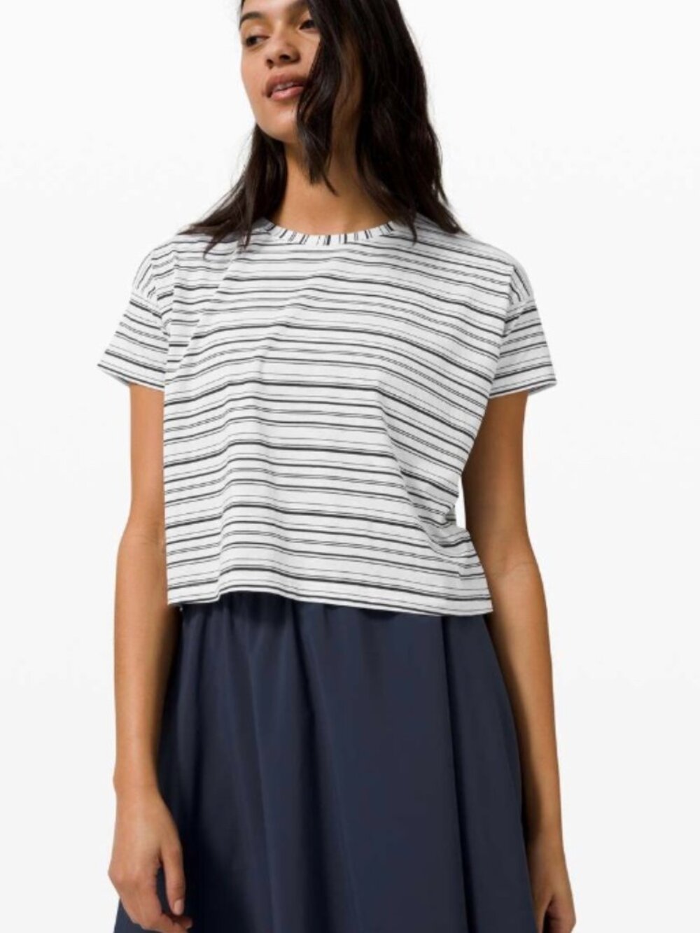 Lululemon Cates Tee Striped Black White Cropped Short Sleeve Shirt Size 4